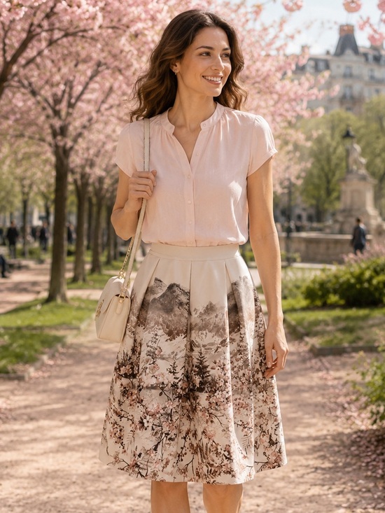 Jakioo Dresses & Skirts - JAKIOO A-line Skirt Floral Pattern Cream Multicolor Size S/M